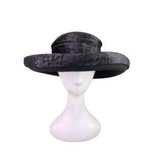 Importina Bollman Unisex Black Velvet-Finish Wool Vintage Style Wide Brim Hat
